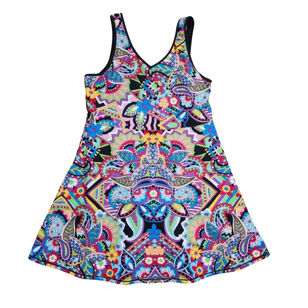 JOHNNY WAS ACTIVE Women XL Colorful Geometric Paisley Print Athletic Dress
